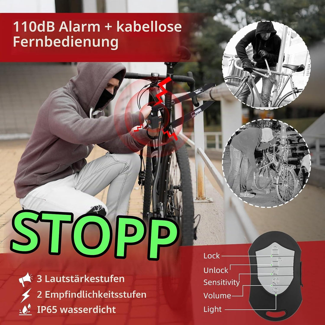 BANGTING 120CM Fahrradschloss Hohe Sicherheit mit 110dB Alarm, Kettenschloss mit 3 Schlüsseln, Anti-