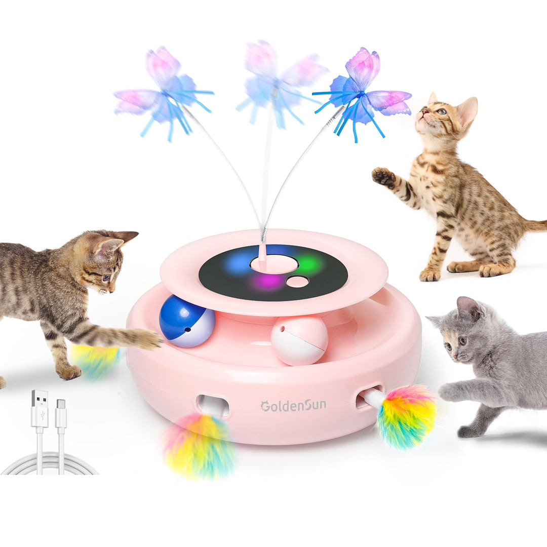 GoldenSun Katzenspielzeug, 3 in 1 Elektrisch Automatischer Spielzeug für Katzen, Interaktives Whack-