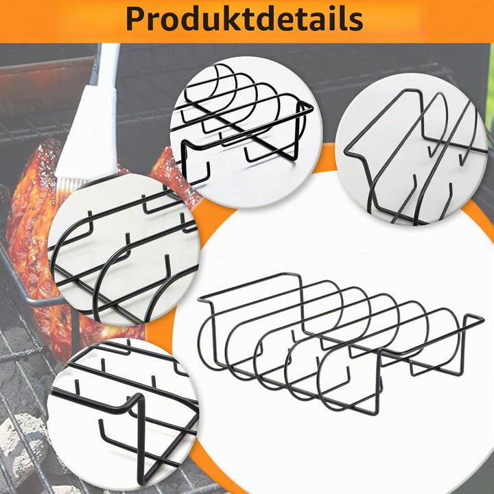 Spareribs Halter Grill 31.3 x 25.3 x 7.3 cm Rippchenhalter Grill Zubehör, Edelstahl Braten und Rippc