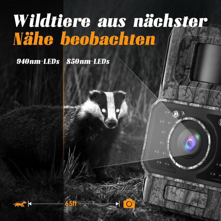 MAXDONE Wildkamera mit Handyübertragung APP - Wildtierkamera 4K 64MP HD mit WLAN Bluetooth Bewegungs