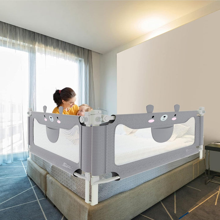 XMTECH Baby Bettgitter 180 cm Bärenmotiv Rausfallschutz, klappbar | Leinenstoff/Metall/Kunststoff; 2