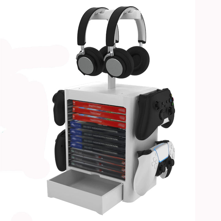 HUAYUWA Spielspeicher-Turm (Hellgrau), passend für Playstation 5, Controller, multifunktionales Head