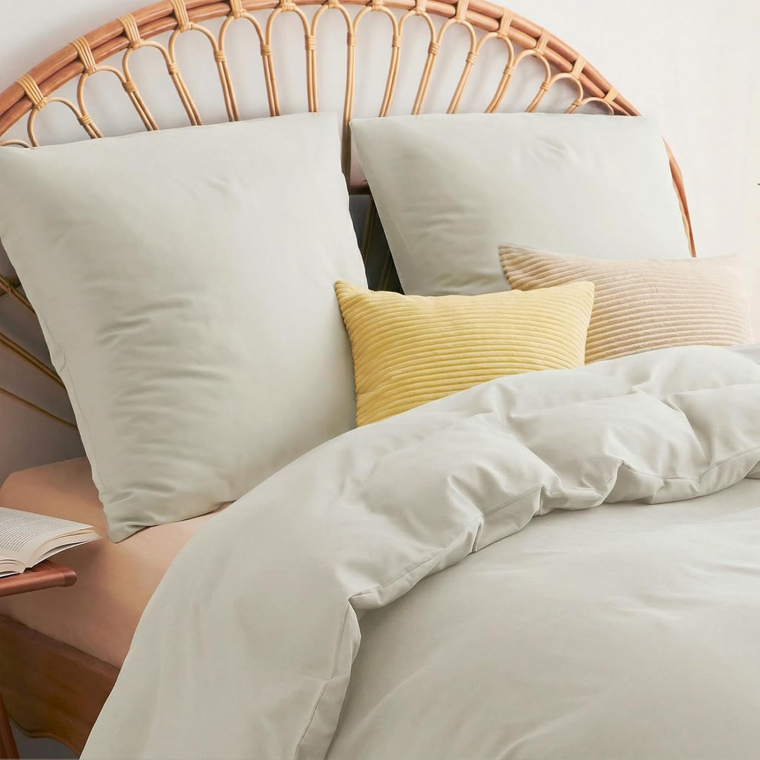 WAVVE Bettwäsche 200x200 3 teilig Beige - Bettbezug 200 x 200 Set mit Kissenbezüge 80x80 cm, Bettwäs