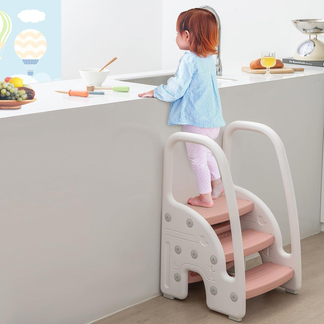 COSTWAY 3 stufiger Tritthocker für Kinder, Trittschemel höhenverstellbar mit Abnehmbarer Oberstufe &