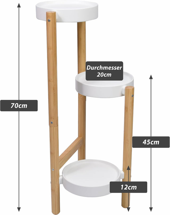 Blumenständer Bambus 3 Etagen Pflanzenregal 70cm hoch 20cm Ablagen