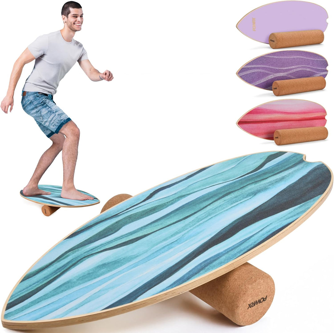 POWRX Surf Balance Board Holz/Balance Skateboard inkl. Rolle | Koordinationstraining für Surfbrett,