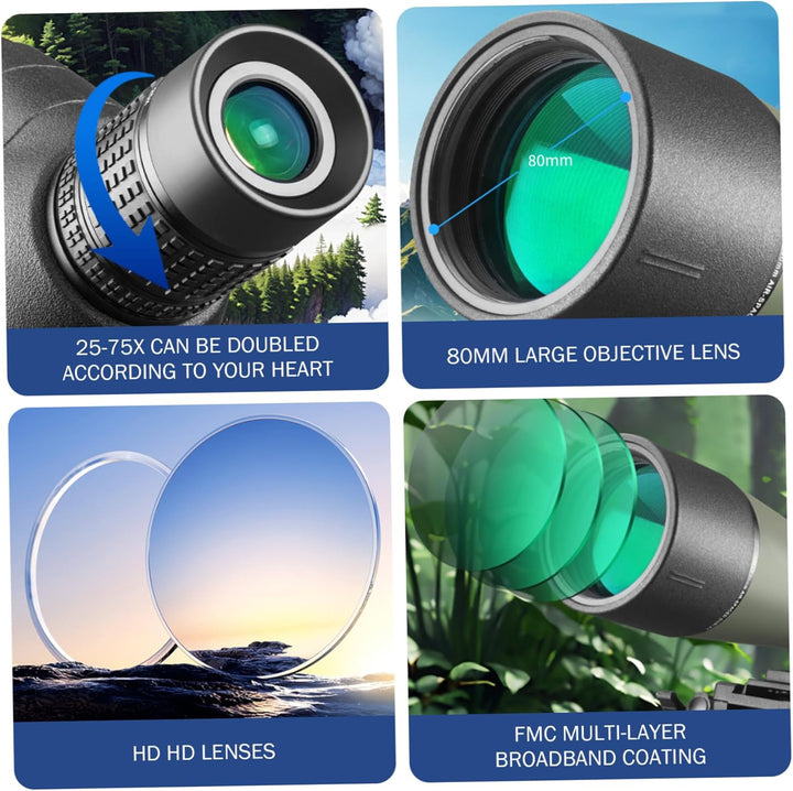 Spotting Scope 25-75x80 BAK4 High Definition Clear Spotter Scope mit Stativ- und Aufbewahrungstasche