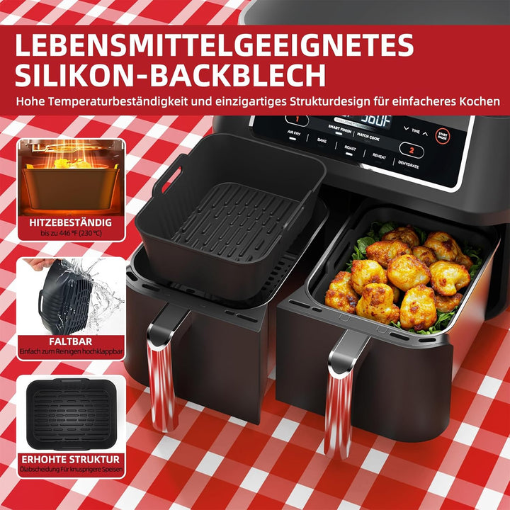 Ninja Heissluftfritteuse Zubehör, 9 Stück Airfryer Zubehör für Ninja Dual Zone AF400EU AF300EU 7,6L–
