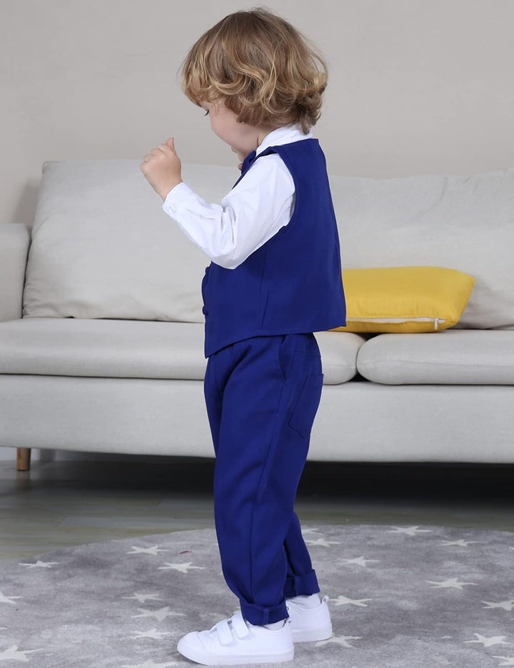 Jungen Gentleman Smoking Anzug Langarm Hemd + Weste + Hosen + Krawatte für Festlich Taufe Hochzeit,