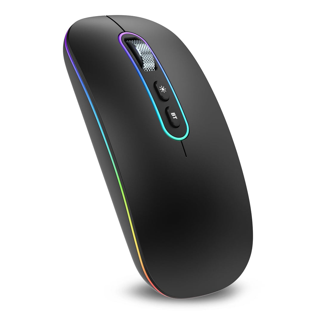 cimetech Bluetooth Maus kabellos (Bluetooth 5.1 + USB 2,4 GHz) LED Dual Mode- Wiederaufladbare Optis