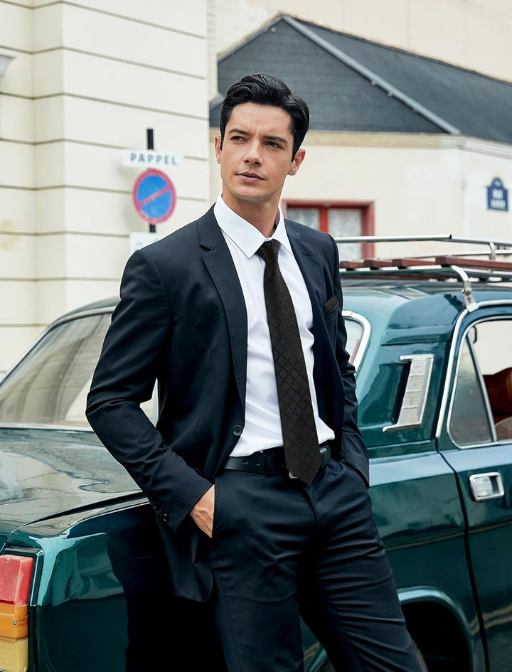 HISDERN Los 3 Stck Herren Krawatte Klassisch Elegante Krawatten und Einstecktuch Seidenkrawatte Set