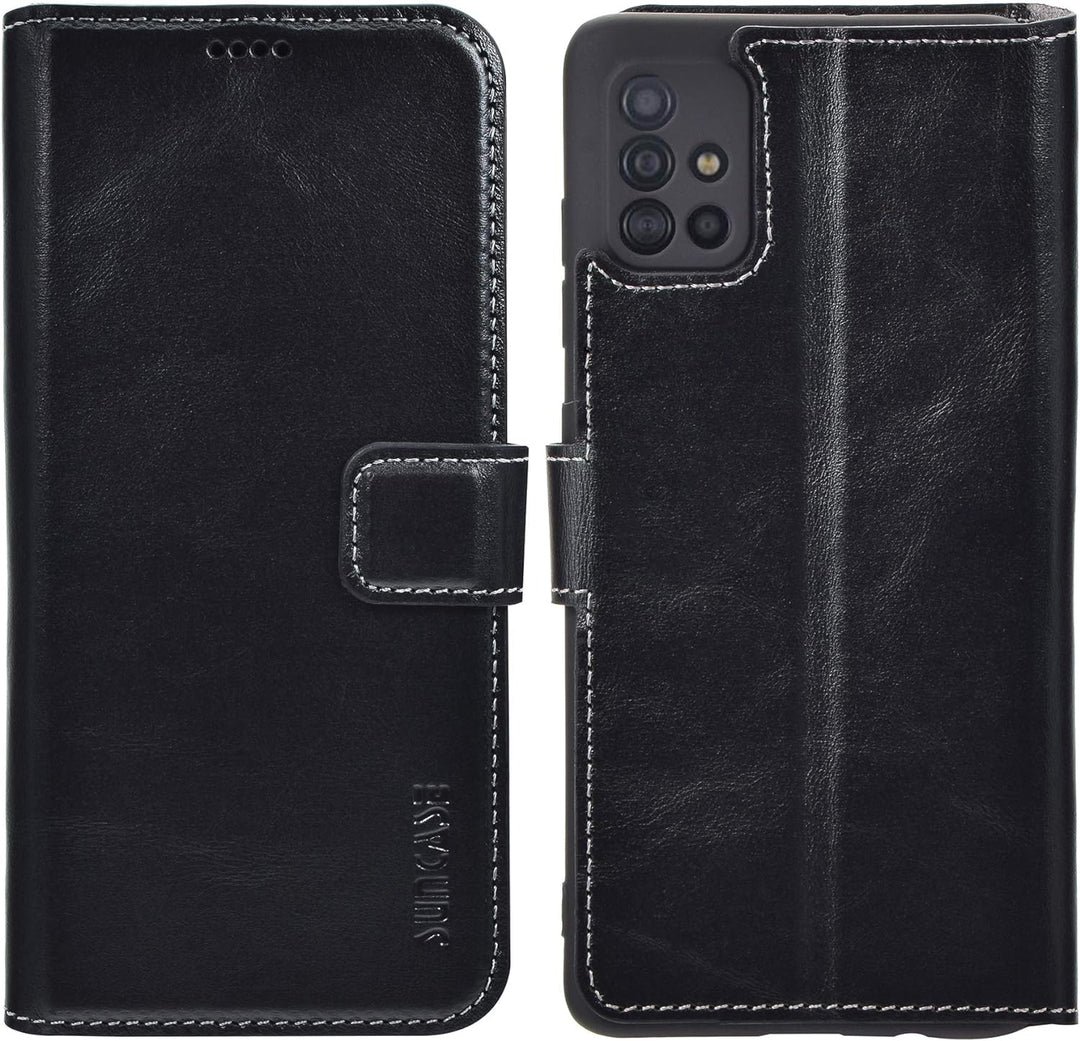 Suncase Book-Style Hülle kompatibel mit Samsung Galaxy A71 Leder Tasche (Slim-Fit) Lederhülle Handyt