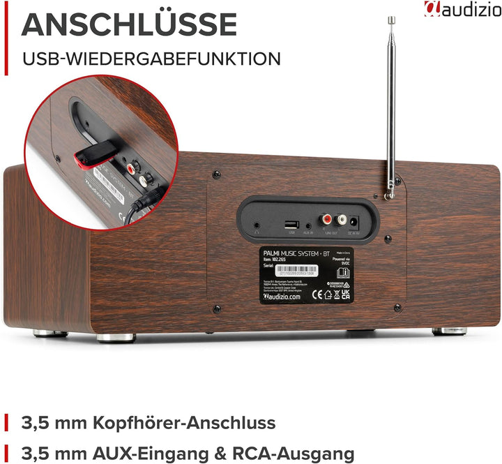 Audizio Palmi - DAB Radio mit CD Player - 60 Watt Stereoanlage mit Bluetooth 5.0, USB &amp; Equalizer, W