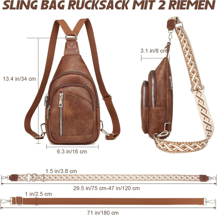Travistar Sling Bag Brusttasche Damen Herren 2 in 1 Rucksack Damen Klein mit 2 Abnehmbare Schultergu