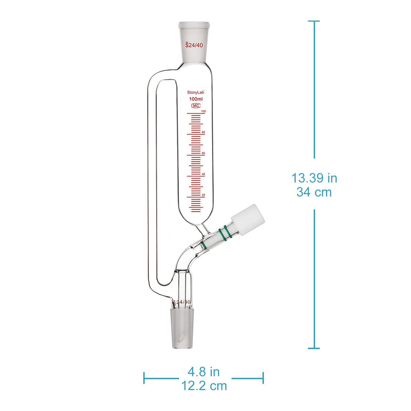 stonylab Graduierter Druckausgleichs Zusatztrichter, Borosilikatglas Tropftrichter mit 24/40 Gelenk