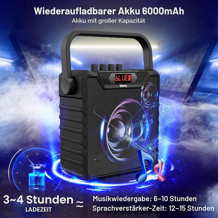 Sprachverstärker mit 2 drahtlosen UHF Mikrofonen,Karaoke Maschine PA-System,Tragbarer Bluetooth Laut