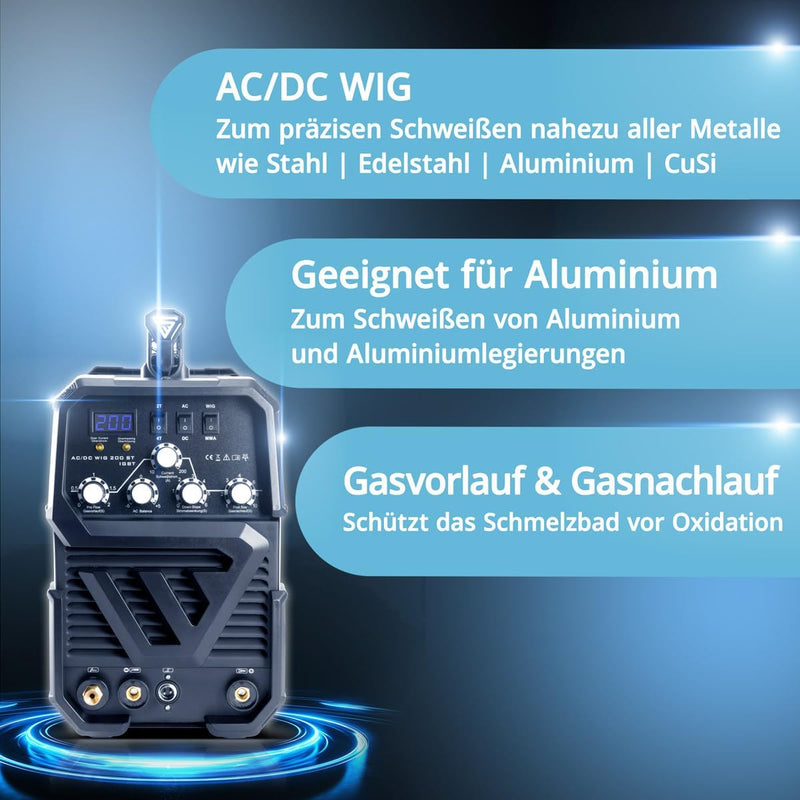 STAHLWERK AC/DC WIG 200 ST IGBT Kombi Schweissgerät mit 200 Ampere WIG MMA, Aluminium Schweissen, 7