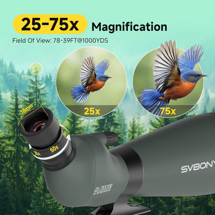 SVBONY SV28 100 mm Spektiv mit Upgrade-Stativ, kräftiges, höhenverstellbares, um 360° verstellbares