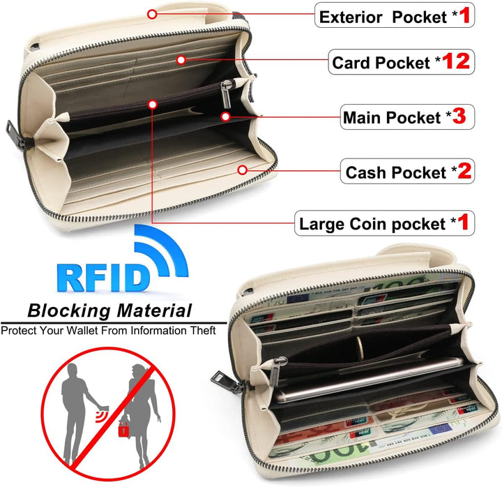 REETEE Handytasche zum Umhängen RFID Schutz Geldbeutel Damen Handy Umhängetasche Leder Viele Fächer