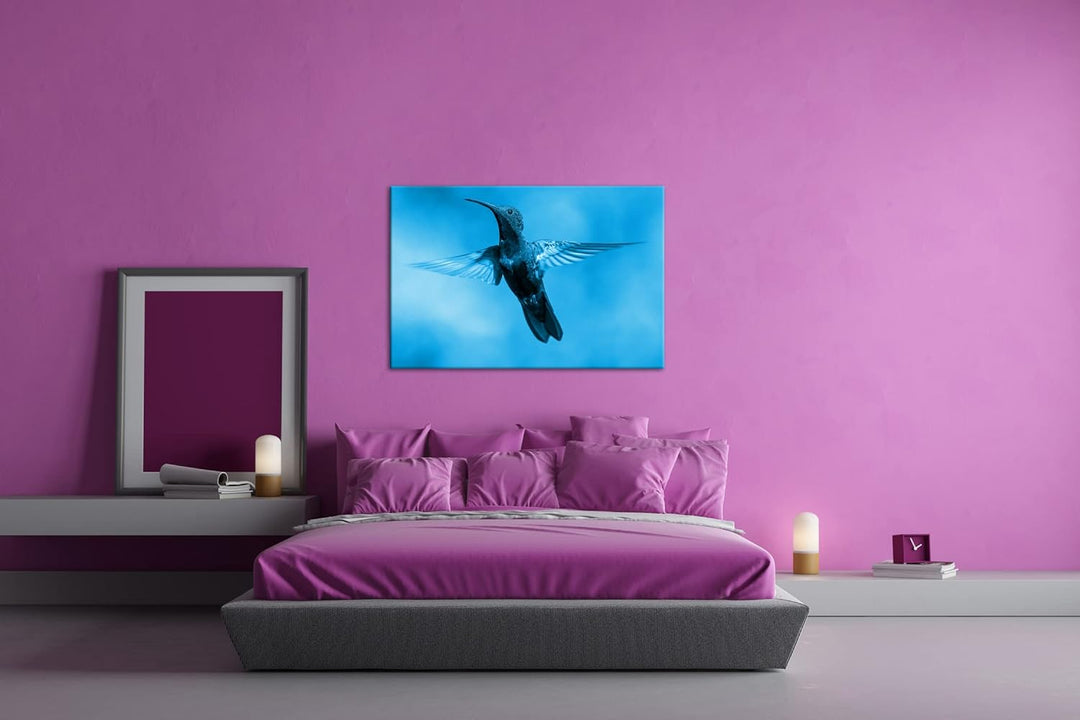 deyoli flinker Kolibri Format: 80x60 Effekt: Monocrome Blau als Leinwand, Motiv fertig gerahmt auf E