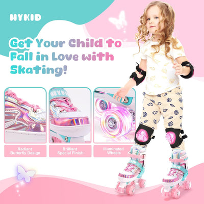 Rollschuhe Kinder,4 verstellbare Grössen,Stabile und Sichere 3-Punkt-Konstruktion,Mädchen-Rollschuhe
