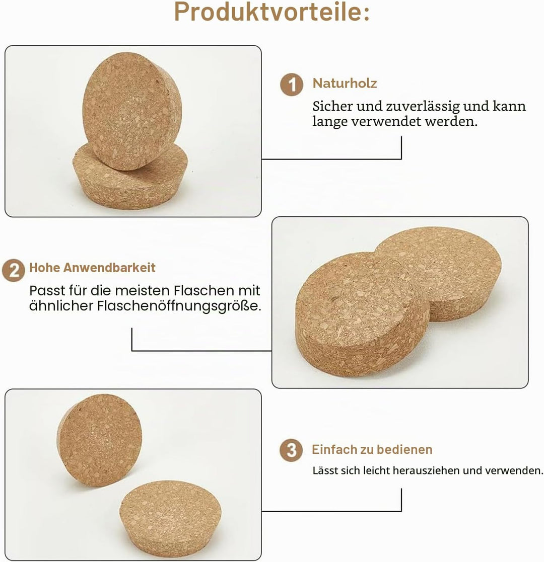 4 Stück 90mm Grosse Korken Konische Korkstopfen aus Holz Natürliche Weichholzkorken Ersatzkorken Run