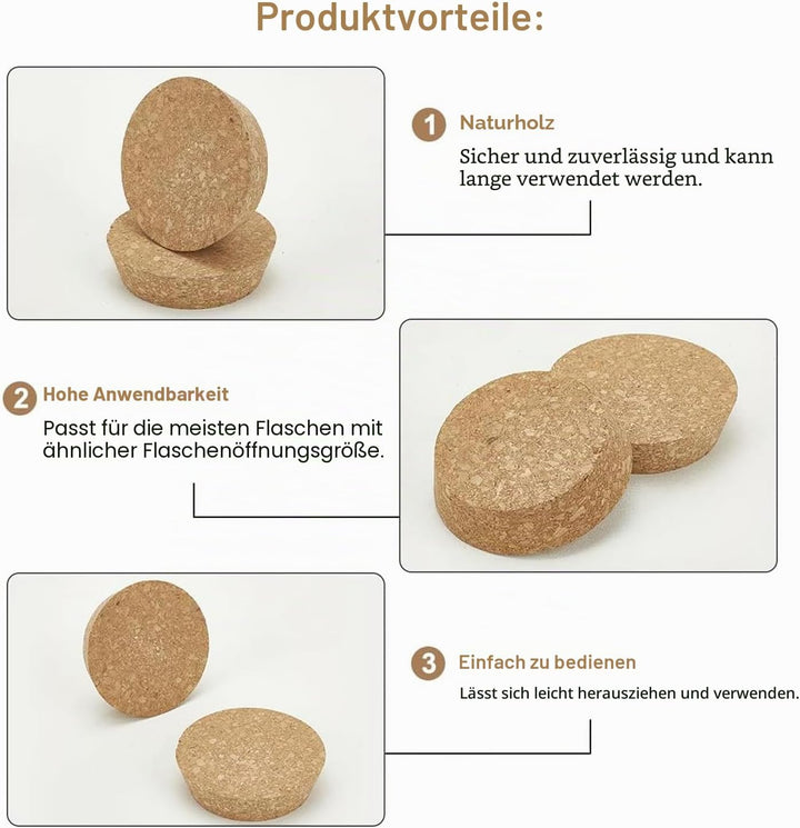 2 Stück 110mm Grosse Korken Konische Korkstopfen aus Holz Natürliche Weichholzkorken Ersatzkorken Ru