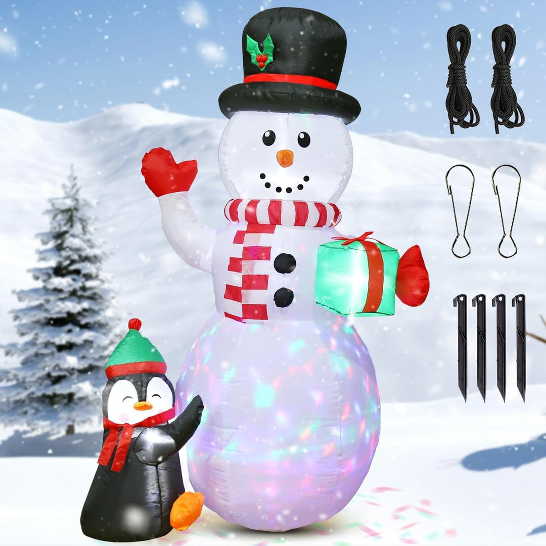 Quntis 2,4m Aufblasbare Weihnachtsdeko Schneemann mit 3 bunten drehbaren LEDs und Gebläse, IP44 LED