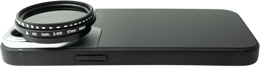 System-S ND Vario Filter 37 mm 2 bis 4000 Neutraldichte mit Hülle für iPhone 13 Pro Schwarz