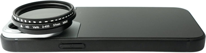 System-S ND Vario Filter 37 mm 2 bis 4000 Neutraldichte mit Hülle für iPhone 13 Pro Schwarz