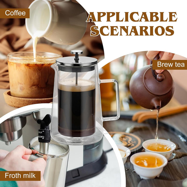 1000ml Transparent Französische Presse: Kaffeepresse French Press aus Hochborosilikatglas und Edelst