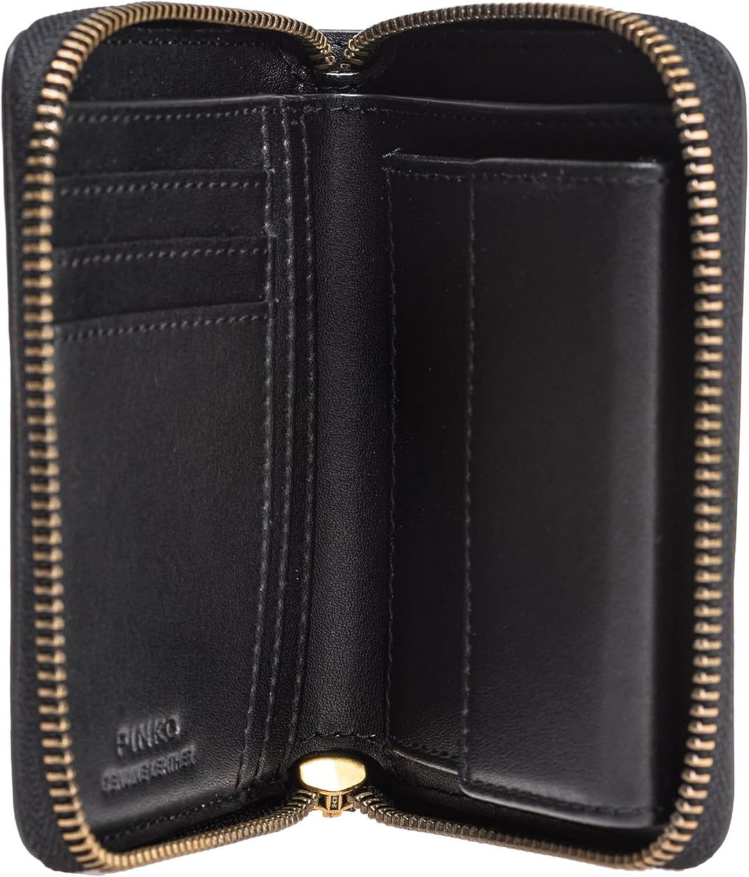 Pinko Damen Taylor Zip Around Seidenkalbsleder Reisezubehör-Brieftasche, Z99q_schwarz-Antique Gold
