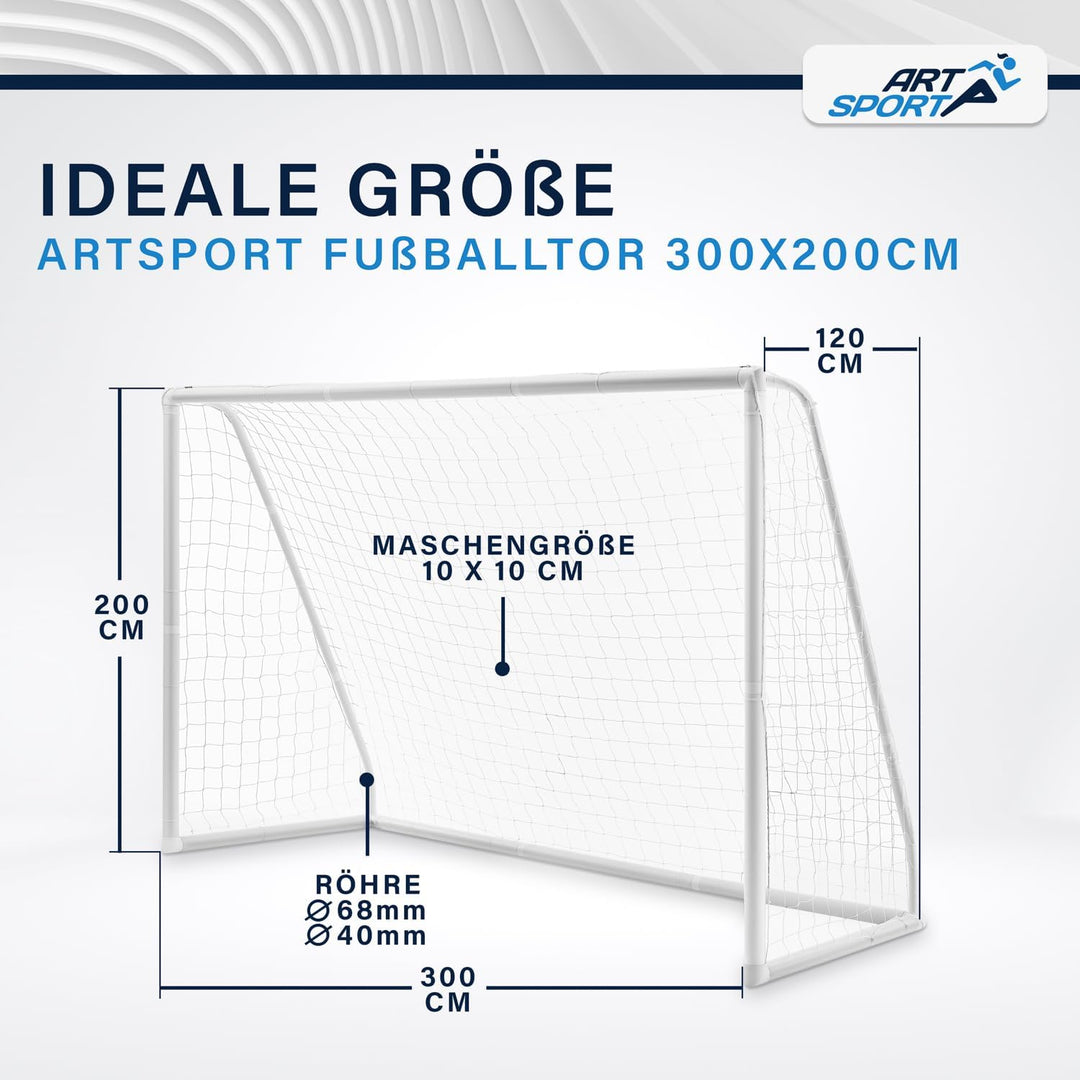 ArtSport Fussballtor 300x200 cm / 180x120 cm mit Netz, Erdhaken & Tragetasche - Klicksystem für einf
