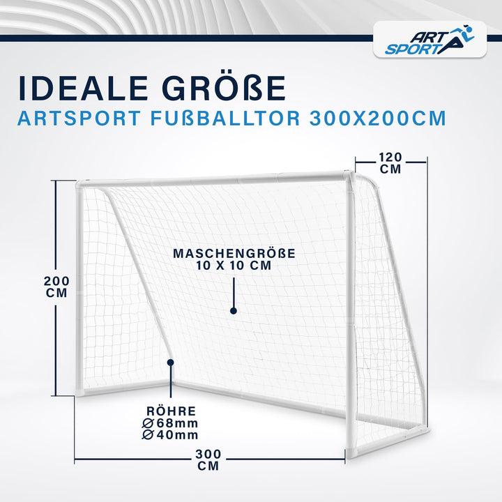 ArtSport Fussballtor 300x200 cm / 180x120 cm mit Netz, Erdhaken & Tragetasche - Klicksystem für einf