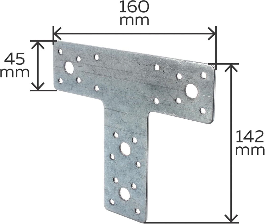 Alberts 866716 Flachverbinder | T-Form | sendzimirverzinkt | 160 x 142 x 45 mm | 20er Set