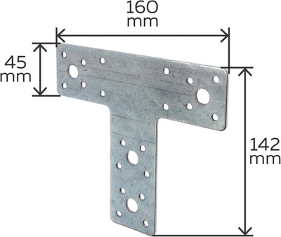 Alberts 866716 Flachverbinder | T-Form | sendzimirverzinkt | 160 x 142 x 45 mm | 20er Set