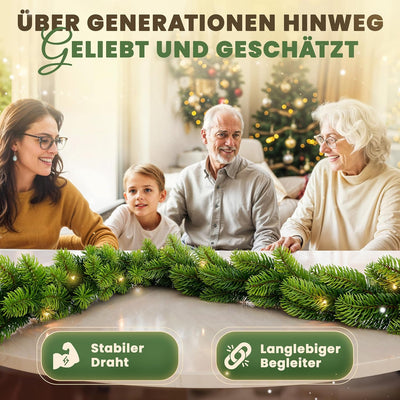ArtiTree Weihnachtsgirlande - Naturgetreue Tannengirlande, 270cm Grün, LED-beleuchtet, Perfekt für W