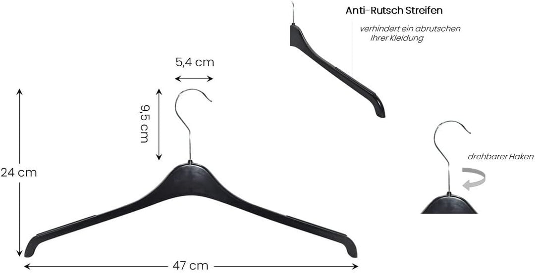 RSR Hangers 50 Stück Kleiderbügel Blusenbügel 47 cm hochwertigem Kunststoff | Hemdenbügel | 360° dre