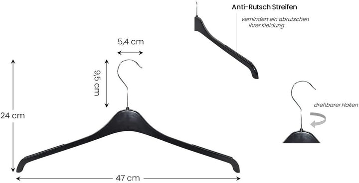RSR Hangers 50 Stück Kleiderbügel Blusenbügel 47 cm hochwertigem Kunststoff | Hemdenbügel | 360° dre