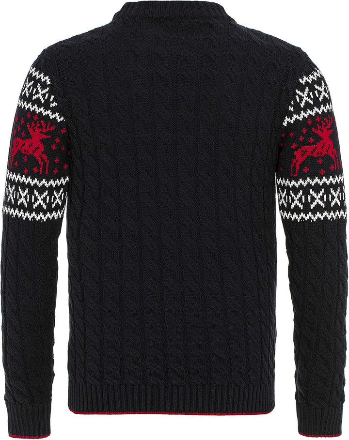 Red Bridge Herren Strickpullover Norweger Pullover Slim-Fit Plait Reindeer L Blau, L Blau