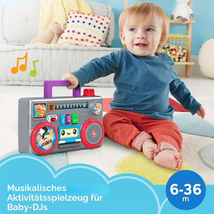 Fisher-Price Laugh & Learn Busy Boombox Retro-inspiriertes musikalisches Kleinkindspielzeug mit Lern