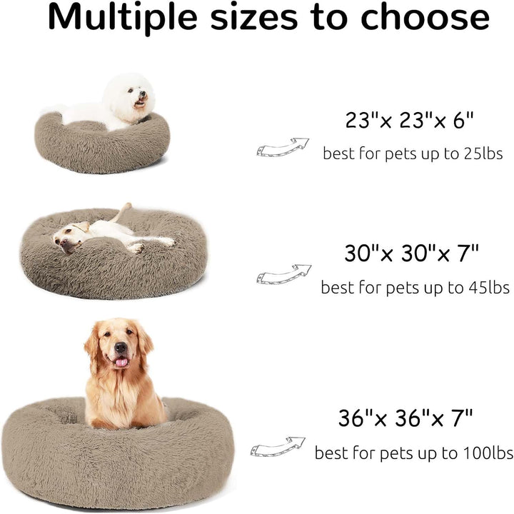 HACHIKITTY Calming Donut Cuddler Hundebett, rund, flauschiges Haustierbett mit eingenähtem Kissen fü