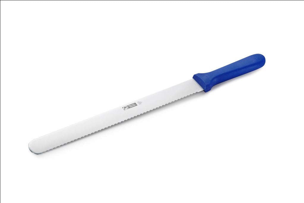 thermohauser Bäckermesser (Stahl, rostfrei), einseitiger Wellenschliff, mit blauem Kunststoffgriff,
