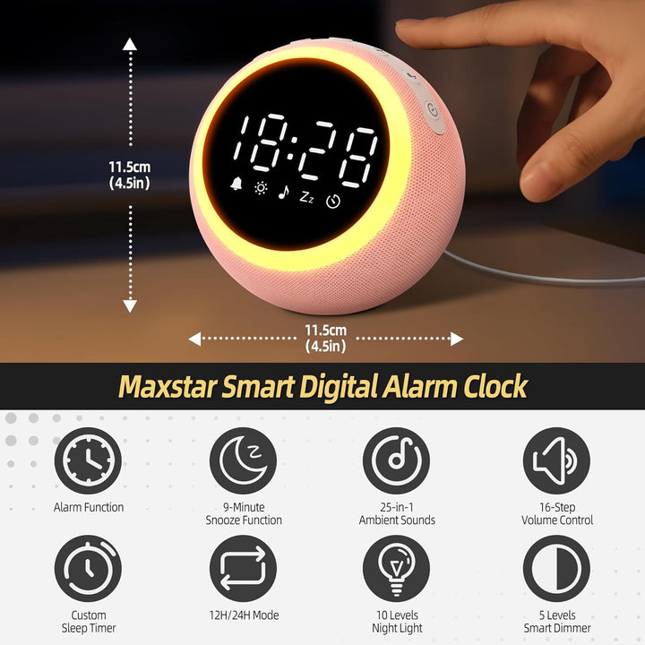 Smart Digital Wecker mit 25 Entspannungstönen, Nachtlicht, Schlummertaste, Timer & Einstellbarer Lau