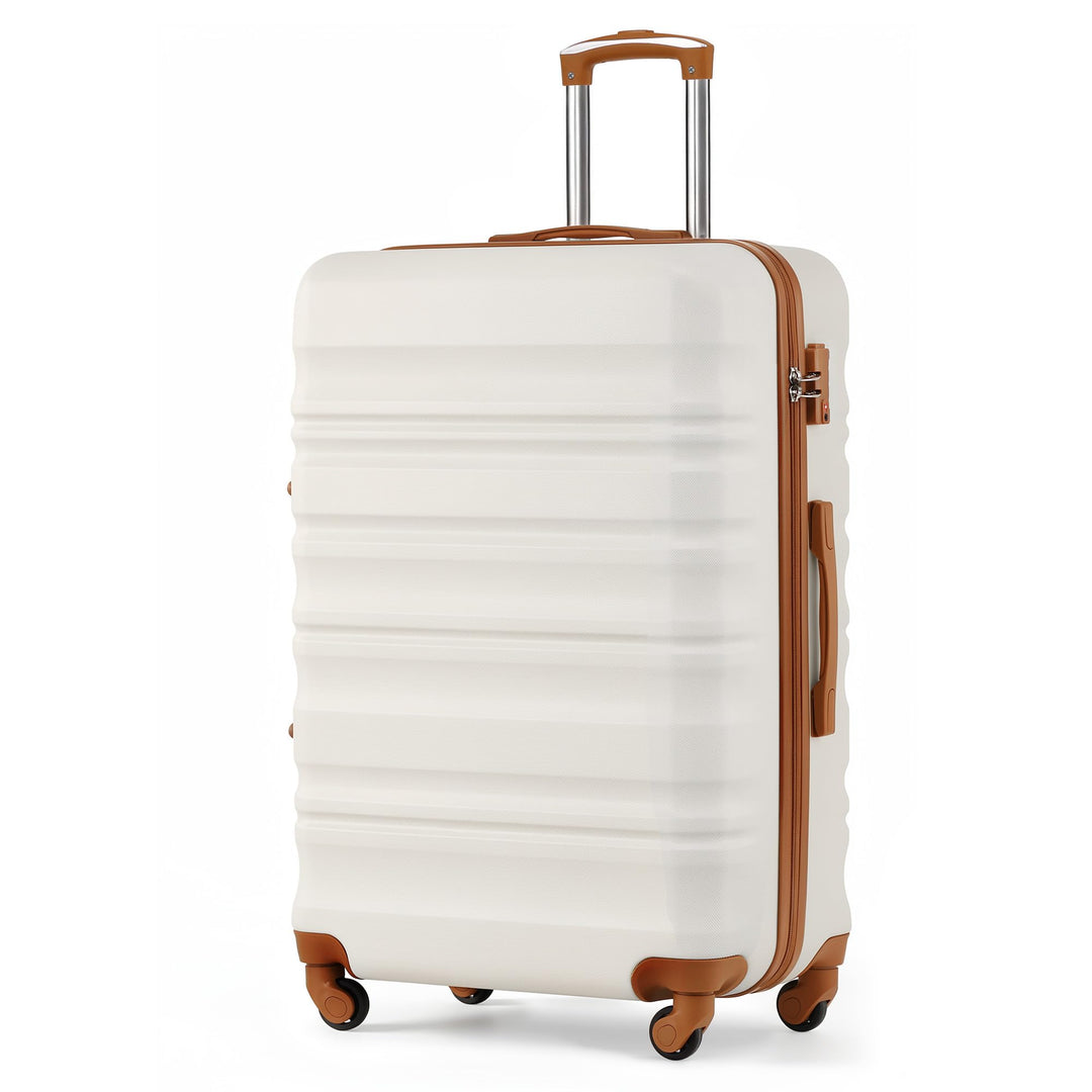 COOLIFE Hartschalen-Koffer Trolley Rollkoffer Reisekoffer mit TSA-Schloss und 4 Rollen (Weiss/Braun,