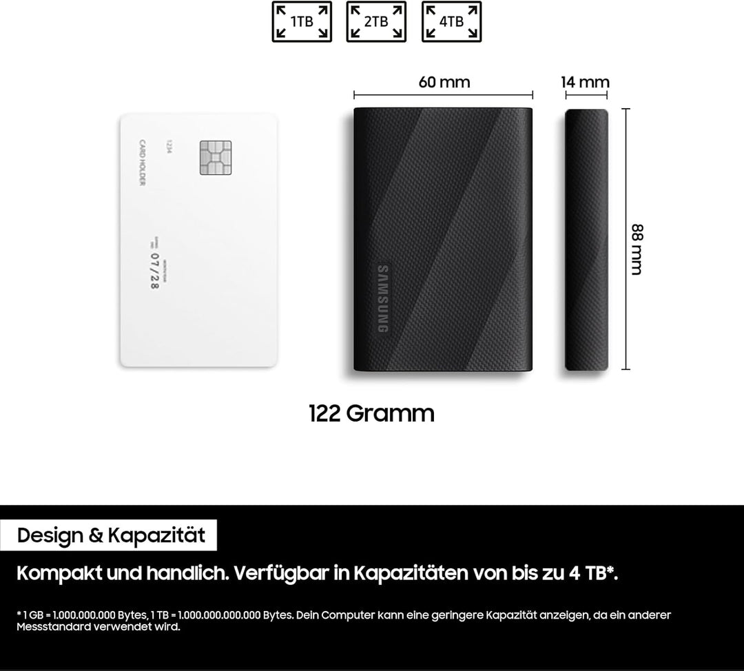 Samsung Portable SSD T9, 4 TB, 2.000 MB/s Lesen, 2.000 MB/s Schreiben, USB 3.2 Gen.2x2, Externe Fest