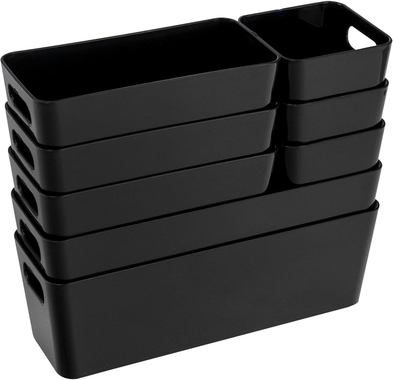 8 Teile Organizer Set - 10 cm hoch - schwarz - Boxen in 3 Grössen - Schubladeneinsatz - passend für