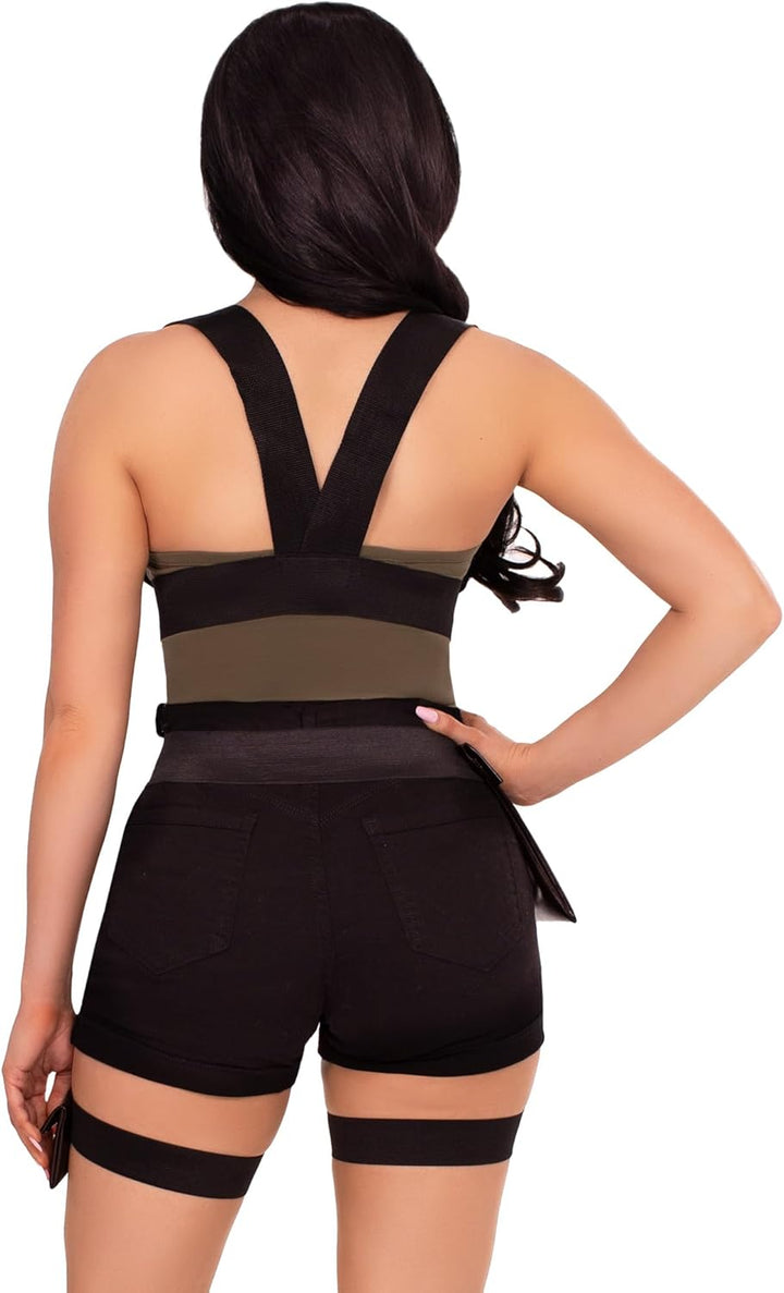 LEG AVENUE Damen Utility Body Harness mit Beinstrumpfband und Multi-Pocket-Detail Kostümzubehör, Sch