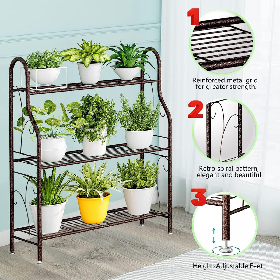 Pflanzenständer Indoor Outdoor Pflanzenregal 3 Etagen Metall Eckhalter für Wohnzimmer Balkon Garten
