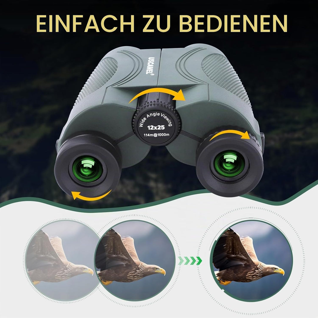 Fernglas für Erwachsene und Kinder, 12x25 Ferngläser BAK4 Prisma FMC-Linse Kompaktes Klein Fernglas